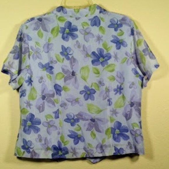 Style & Co. Collection Floral Short Sleeve Light Blue Button Up Top Size 12P - Picture 4 of 15